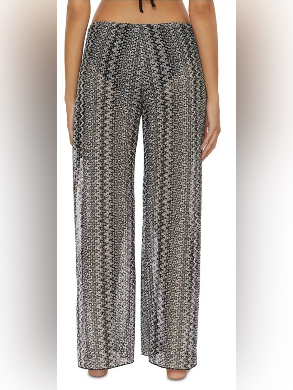 NWT Becca Women's Black & Gray Patterned cover up Wide-Leg Pants w/slits